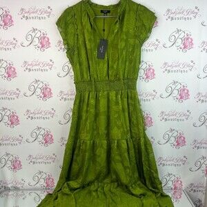 Haver London Dress ruffle tiered hem frilly shiny shimmer Green Midi Dress